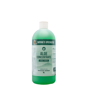 Green color Nature's Specialties Aloe Concentrate Shampoo for dogs and cats in 128 oz. gallon size.