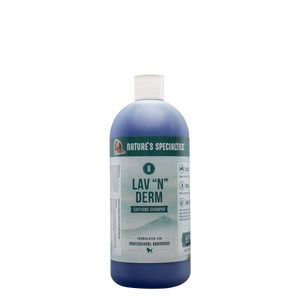 128 oz bottle of Purple Lav-N-Derm Shampoo for dogs and cats by Nature's Specialties.